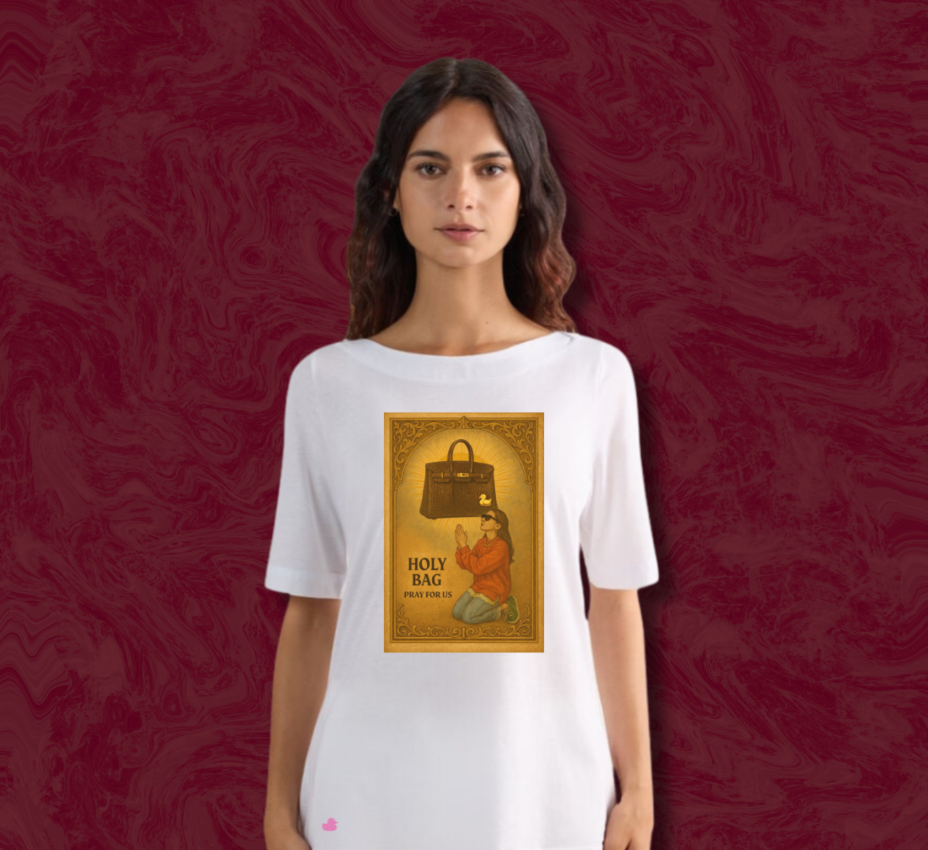 maglietta in cotone divertente e bellissima, comoda e colorata. Idea regalo fashion. Holy Birkin marrone