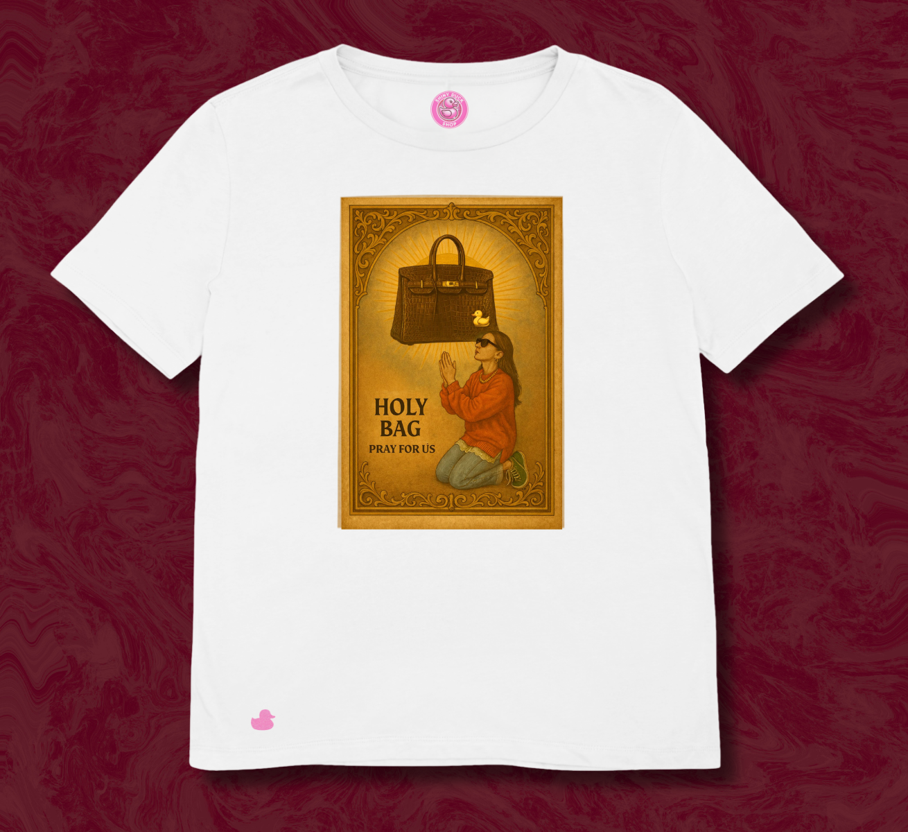 maglietta in cotone divertente e bellissima, comoda e colorata. Idea regalo fashion. Holy Birkin marrone 
