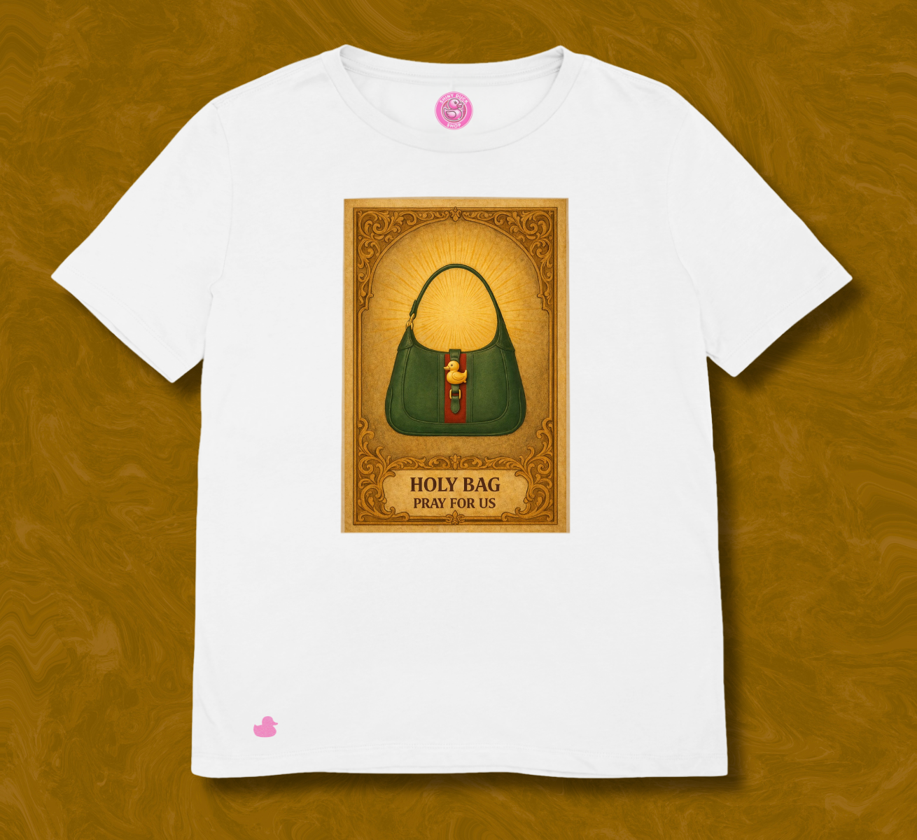 maglietta in cotone divertente e bellissima, comoda e colorata. Idea regalo fashion. Holy Gucci verde
