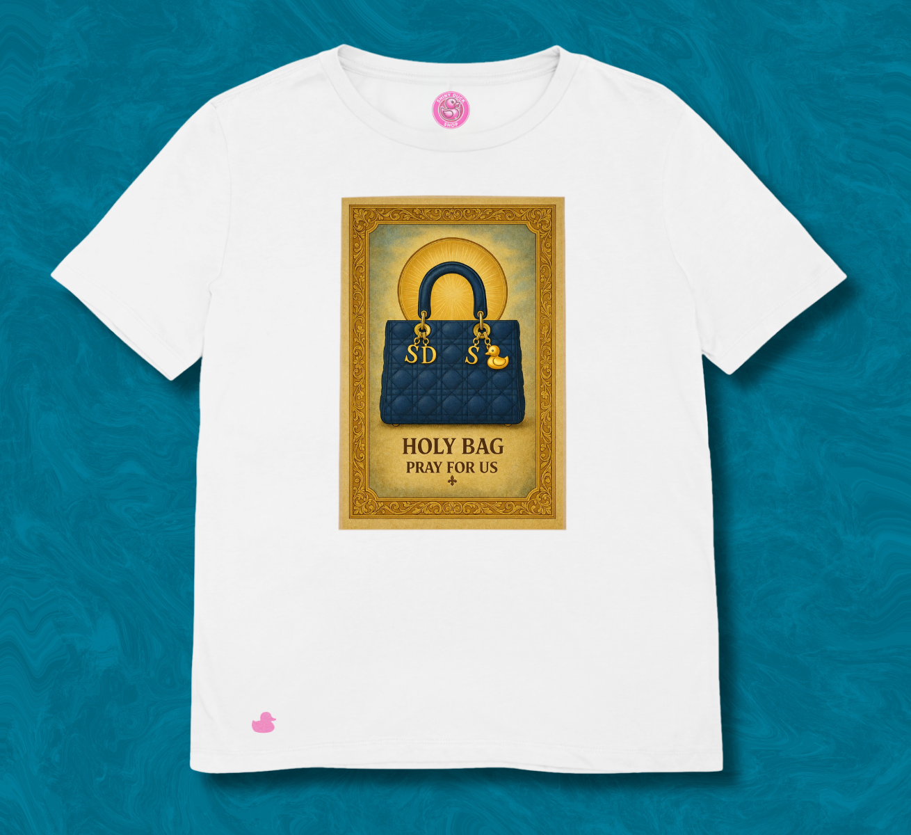 maglietta in cotone divertente e bellissima, comoda e colorata. Idea regalo fashion. Holy Dior blu 
