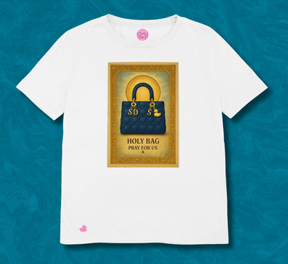 maglietta in cotone divertente e bellissima, comoda e colorata. Idea regalo fashion. Holy Dior blu 