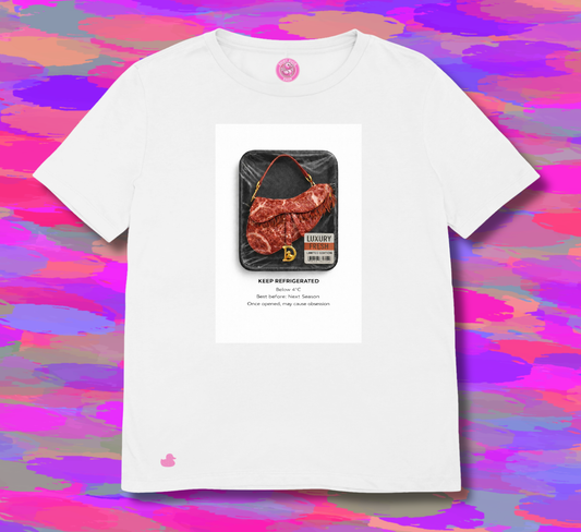 maglietta in cotone divertente e bellissima, comoda e colorata. Idea regalo fashion. Borsa di carne alla moda