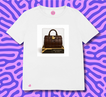 maglietta in cotone divertente e bellissima, comoda e colorata. Idea regalo fashion. Borsa alla moda di cioccolato