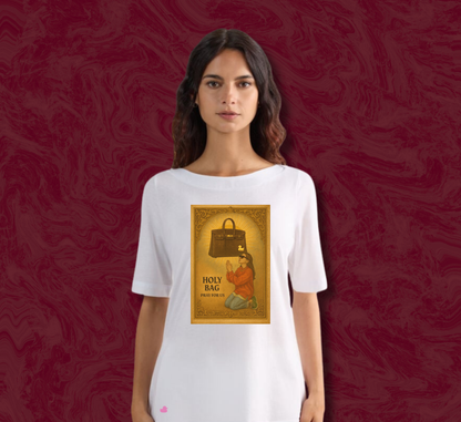maglietta in cotone divertente e bellissima, comoda e colorata. Idea regalo fashion. Holy Birkin marrone 